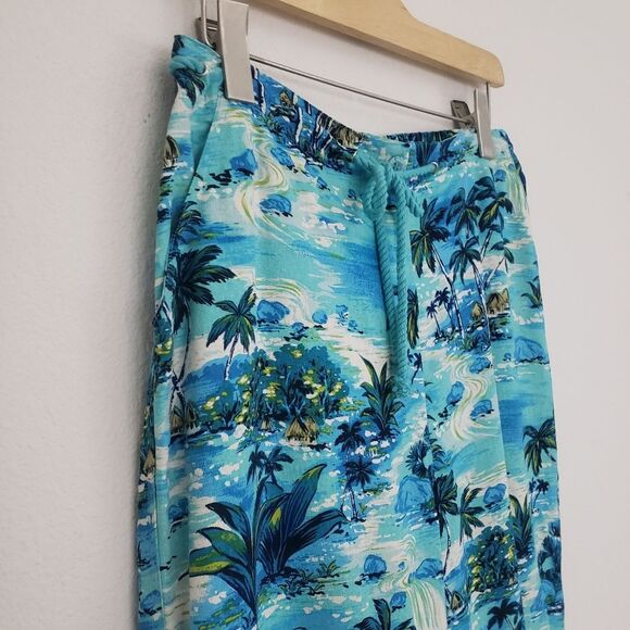 Vintage ELCC Women's Silk Tropical Pants Blue Medium Cropped Leg Beachy - Picture 5 of 9
